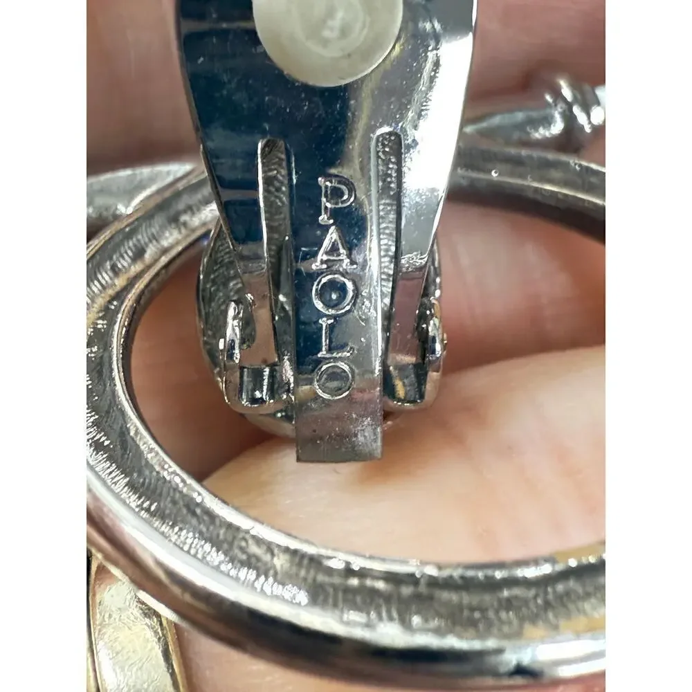Vtg Signed Paolo Gucci Rare Horse Bit Hoop Signed Door Knocker Earrings Silver